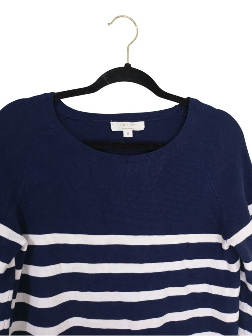 Striped Navy & White Cotton Long Sleeve Sweater - Size S - BRIT.NY - Picture 3 of 7
